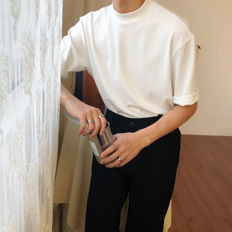 Solid Color High Neck Casual Men Shirt
