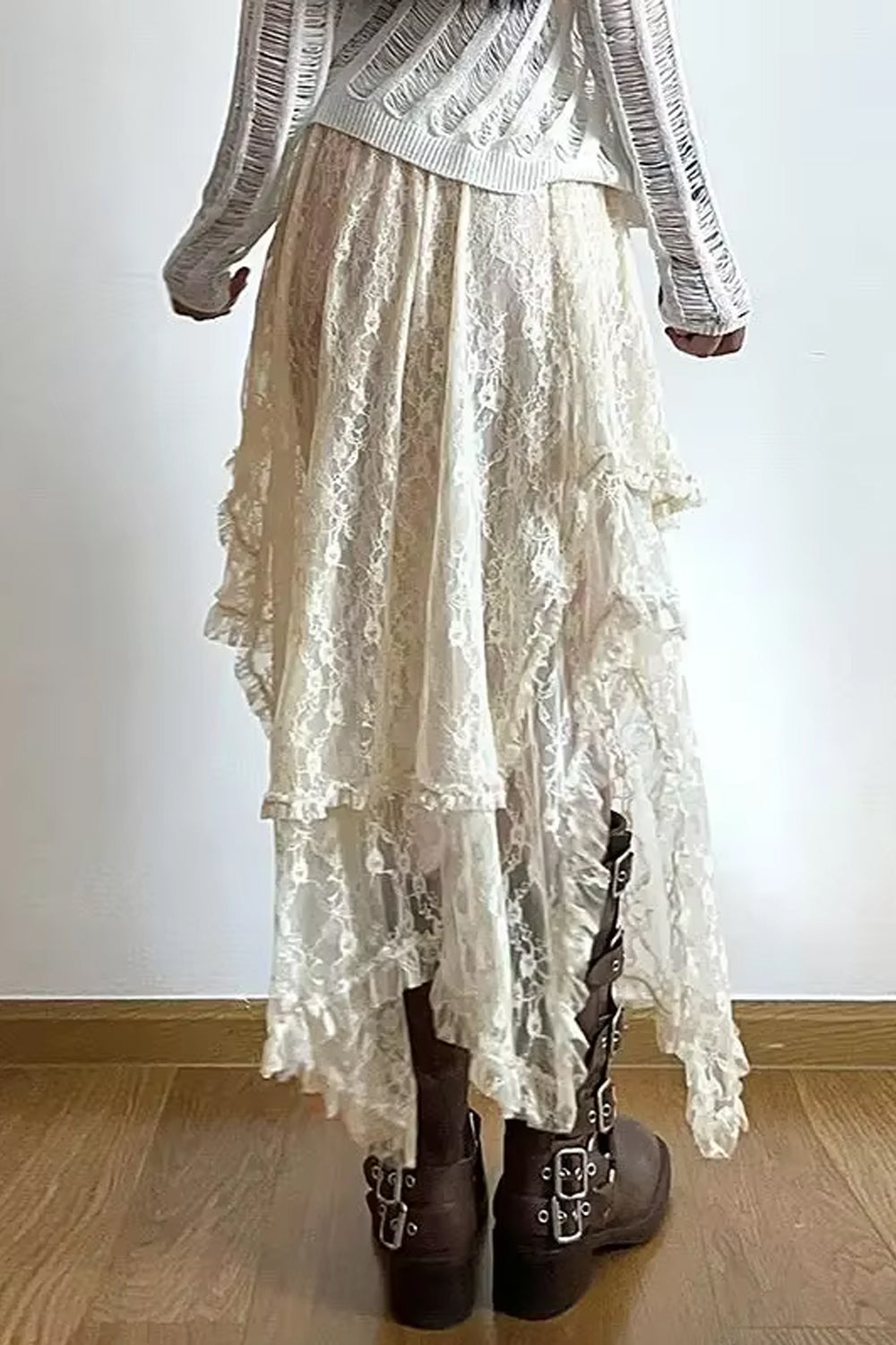 High Waist Vintage Lace Boho Asymmetrical Skirts