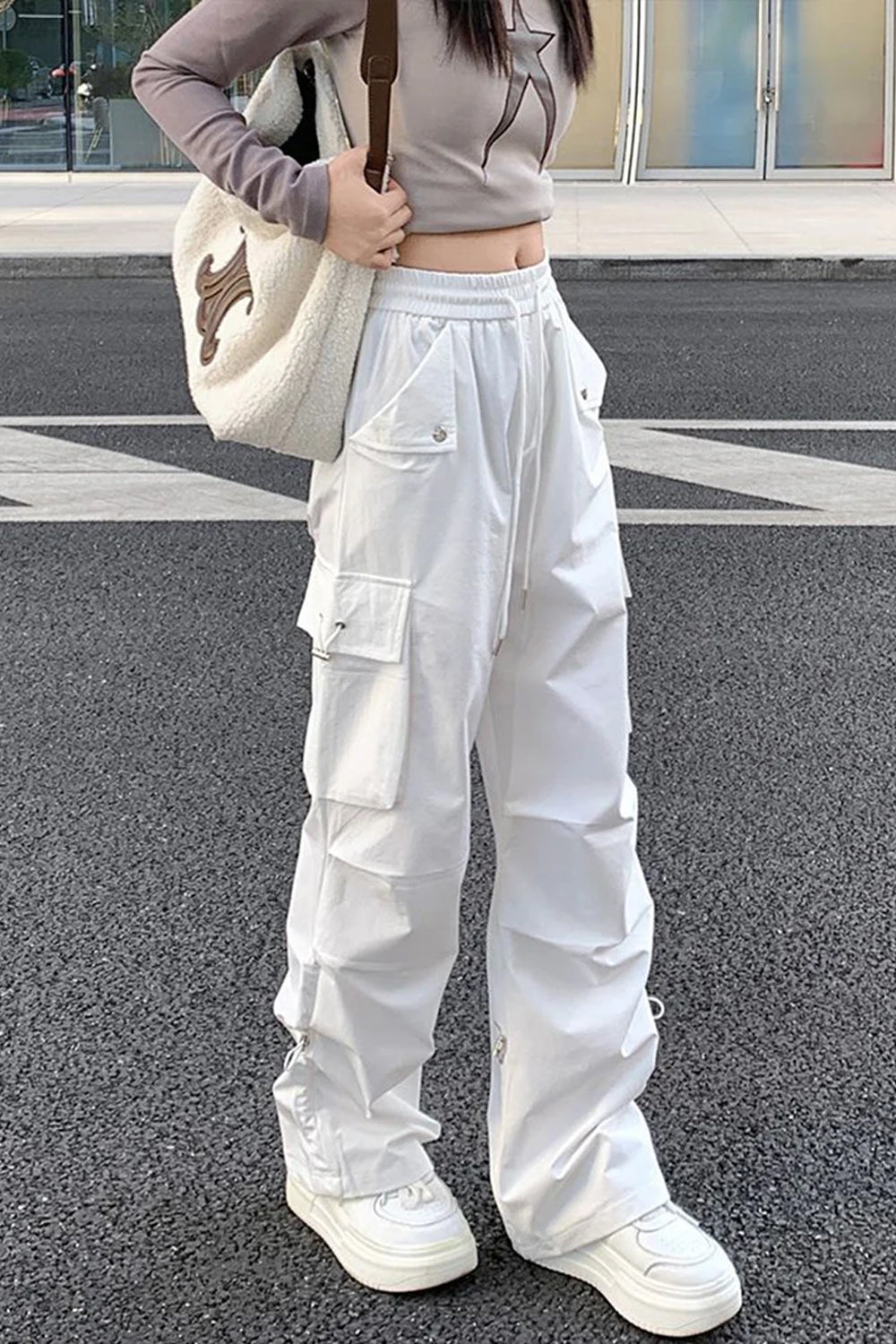 High Waist Wide Leg Cargo Pockets Pants