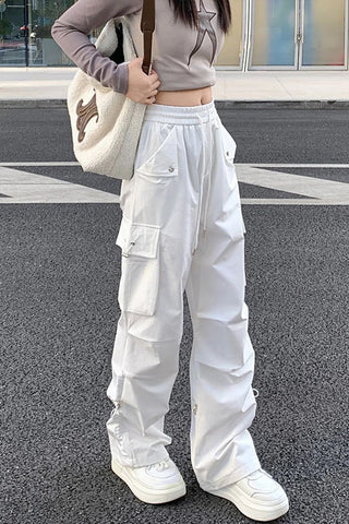 High Waist Wide Leg Cargo Pockets Pants