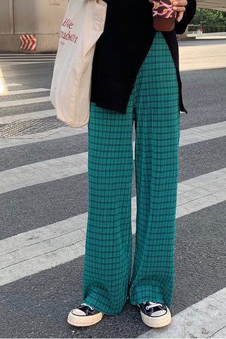 High Waist Green Hip Hop Plaid Pants