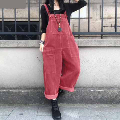 Casual Wide Leg Corduroy Rompers Jumpsuit