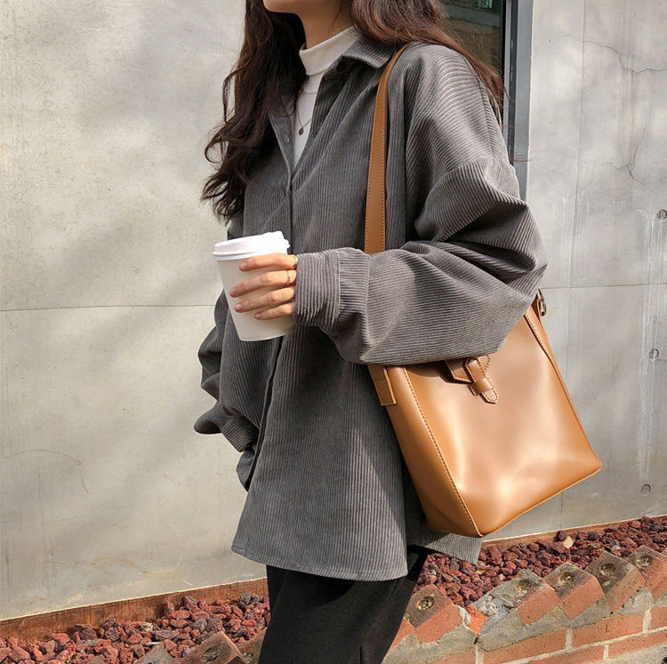 Loose Long Sleeve Retro Colors Corduroy Shirts