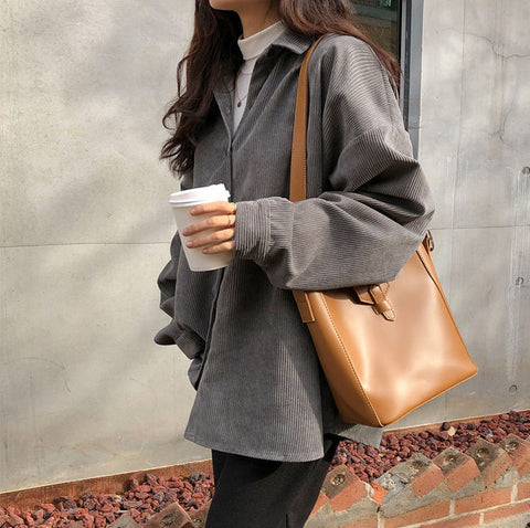 Loose Long Sleeve Retro Colors Corduroy Shirts