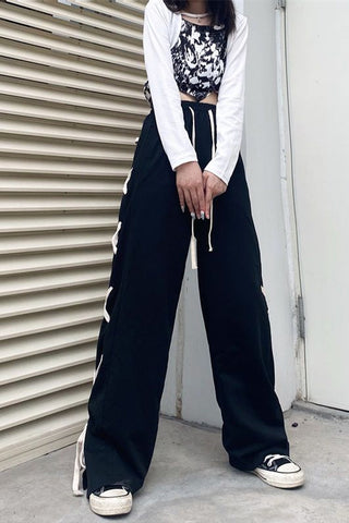 Loose Side Rope Tie Long Pants