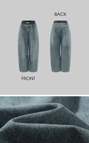 Elastic Waist Wide Leg Denim Pants