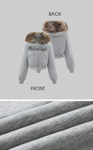 Faux-Fur Hood Cropped Hoodie