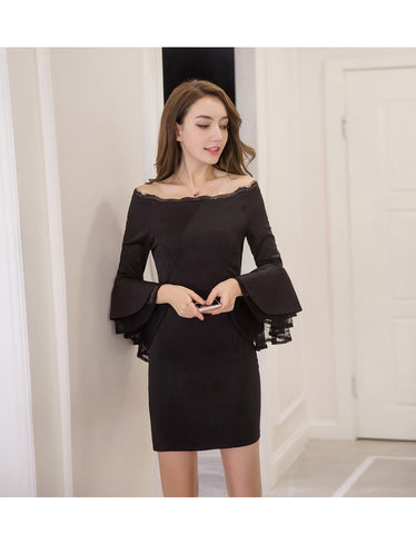 Slim Sexy Dress Flare Long Sleeve Lace