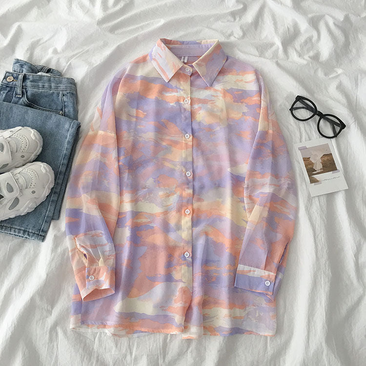 Loose Tie Dye Painting Blouse Shirt