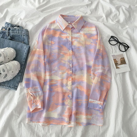 Loose Tie Dye Painting Blouse Shirt