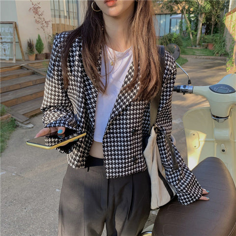 Black White Pattern Cropped Blazer Jacket