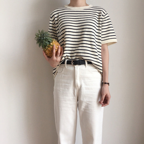 Beautiful Black White Striped O Neck Shirt