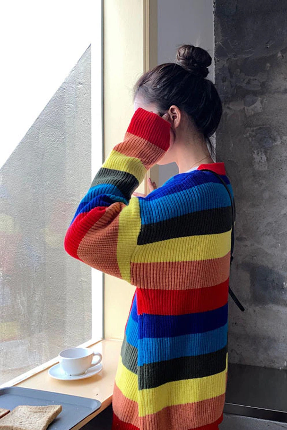 Regenbogen-Cardigan, lockerer Pullover