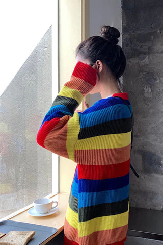 Rainbow Cardigan Loose Sweater