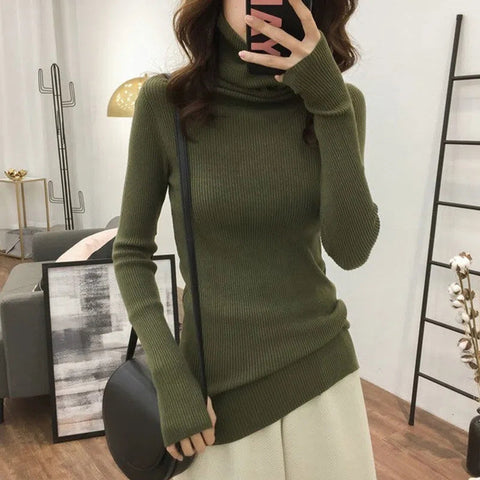 Solid Colors Slim Knitted Turtleneck Sweater