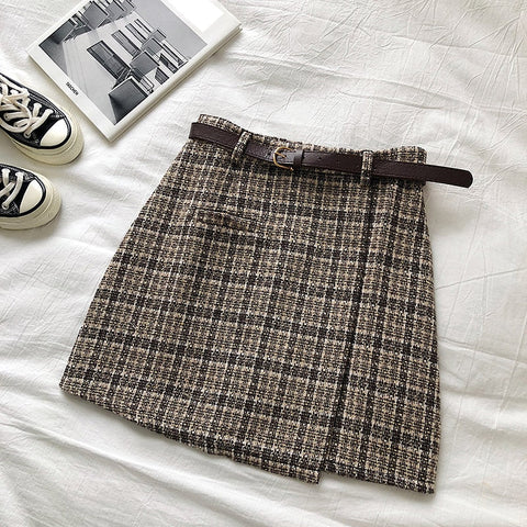 High Waist Irregular A-Line Mini Plaid Skirts