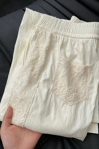 Loose Lace Patchwork Elastic Waist Pants