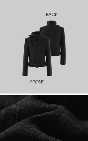 Structured Cropped Wool Coat and Pleated Mini Skirt Set