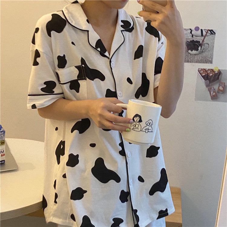 Conjunto de pijama de 2 piezas con estampado de vaca y manga corta 