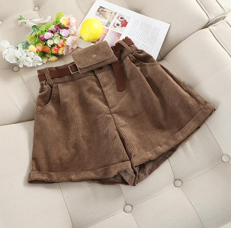 Casual Sashes Pocket Corduroy Short