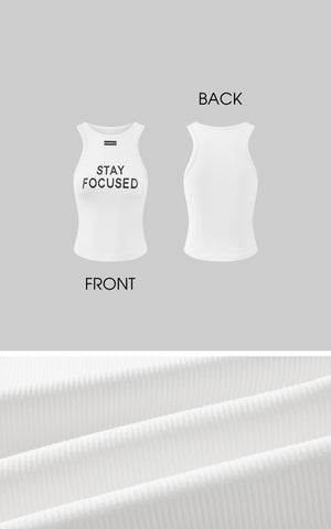 Ribbed Racerback Tank Top with Contrast Lettering