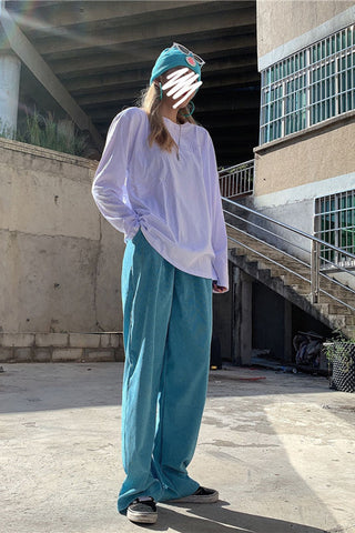 Wide Leg Blue Corduroy Pants