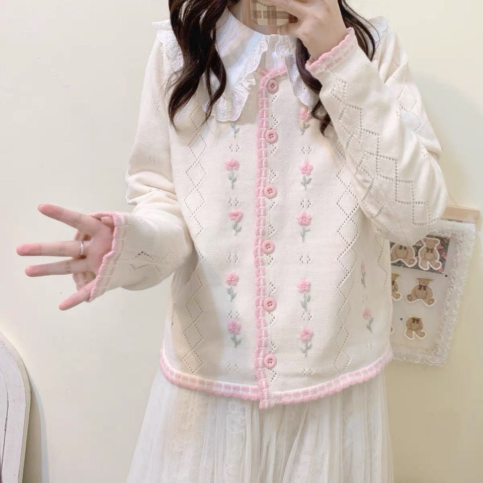 Flower Embroidered Cardigan Sweater