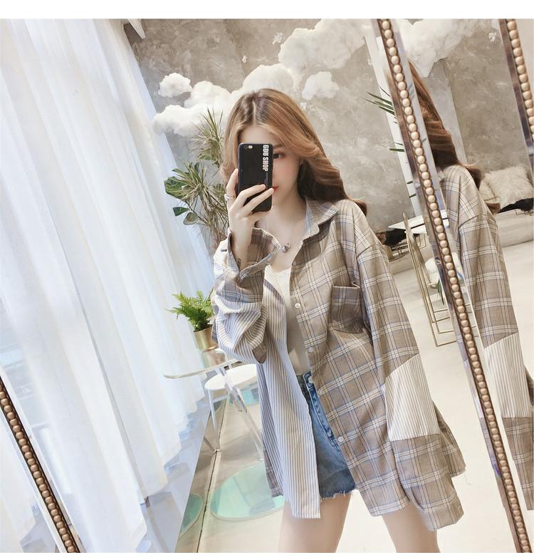 Asymmetrical Plaid Blouse Casual Shirt