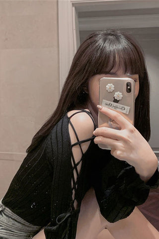Long Sleeve Side Cropped Sexy Slim Shirt