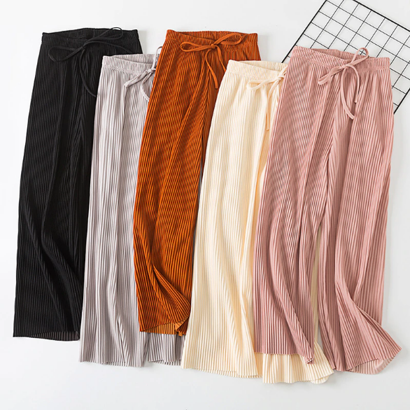 High Waist Solid Pleated Wide Leg Pants