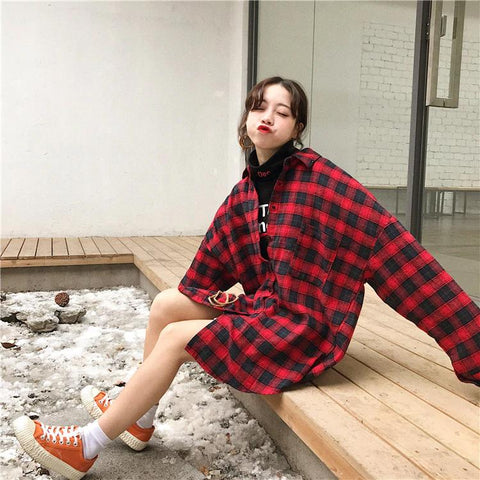 Casual Streetwear Plaid Loose Shirt