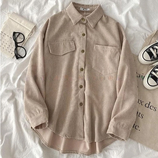 Loose Retro Single Breasted Corduroy Shirts