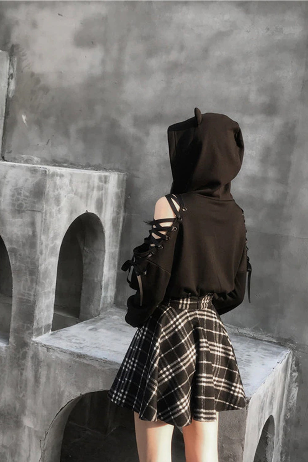 High Waist Lace Up Plaid Gothic Style Skirt