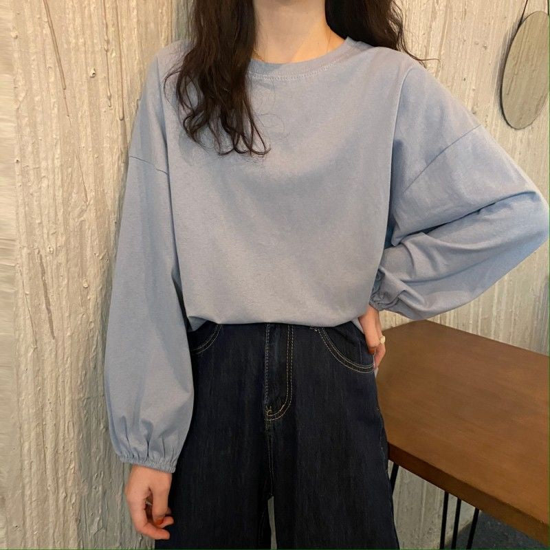 Long Sleeve Lantern Basic O-Neck Shirts