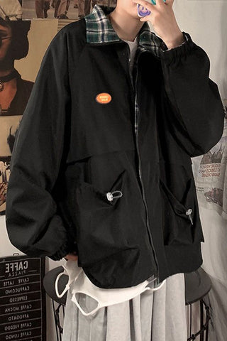 Retro Zipper Plaid Reversible Jackets