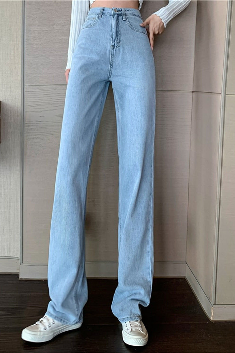 High Waist Rope Tie Long Jeans Pants