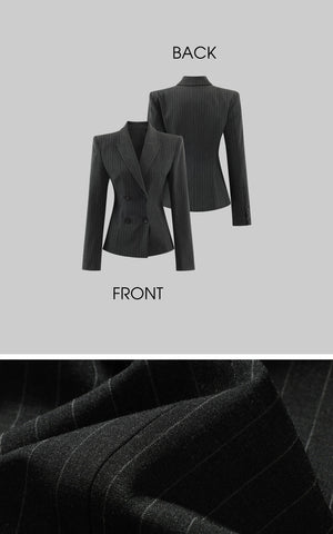 Pinstripe Suit Set with Blazer Shirt and Wide Trousers