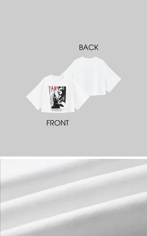 Distressed Portrait Graphic Oversized Cropped Tee