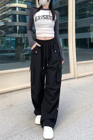 High Waist Retro Cargo Pocket Pants