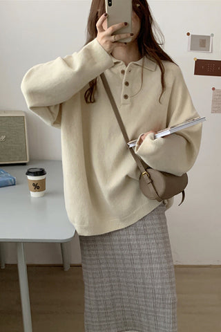 Long Sleeve Turn Down Collar Casual Sweater