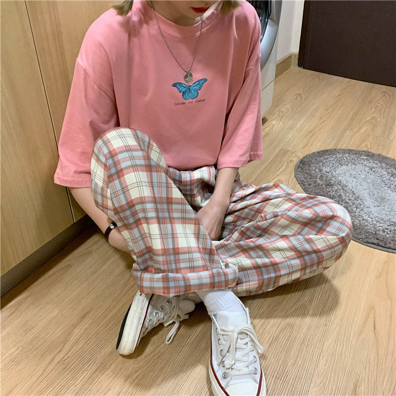Loose Retro Hip Hop Plaid Pants