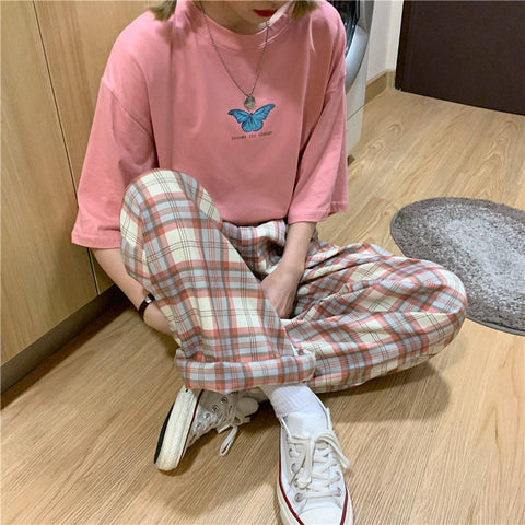 Loose Retro Hip Hop Plaid Pants