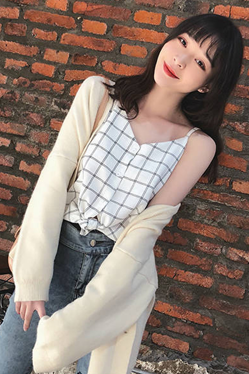 Sexy Plaid V-Neck Tank Top