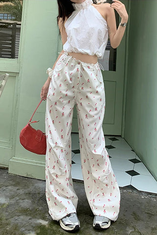 Loose Cute Floral Wide Leg Pants