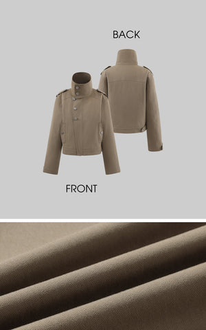 Structured High-Collar Trench Jacket with Asymmetric Closure