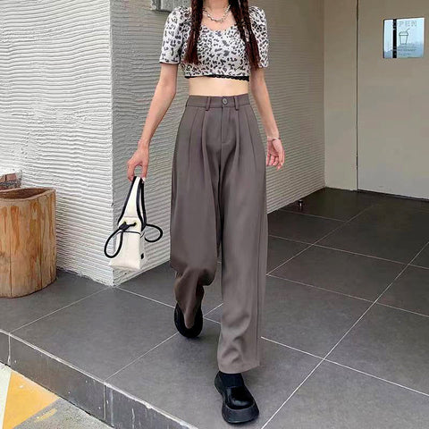 High Waist Loose Style Straight Long Pants