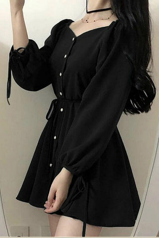 Sexy Long Sleeve Loose Black Dress