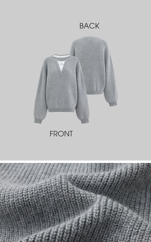 Grey Knit Pullover & Asymmetrical Plaid Skirt Set