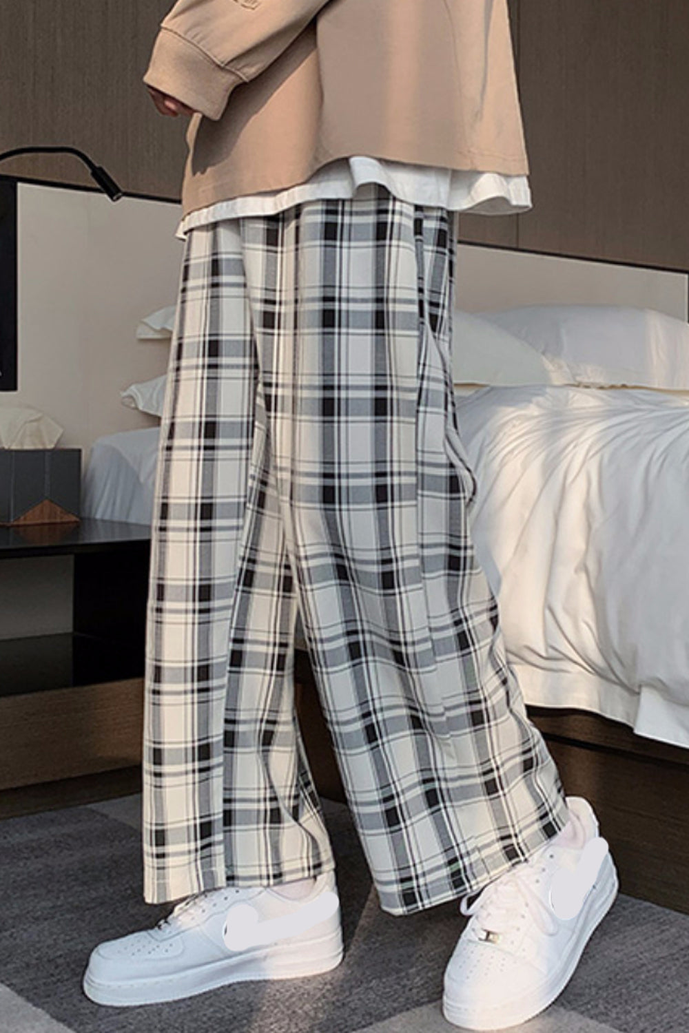 Loose Casual Plaid Men Pants