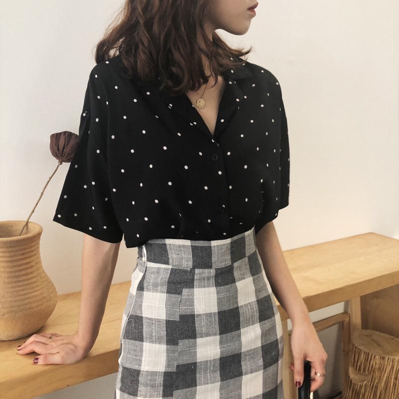 Chiffon Short Sleeve Polka Dot Shirt